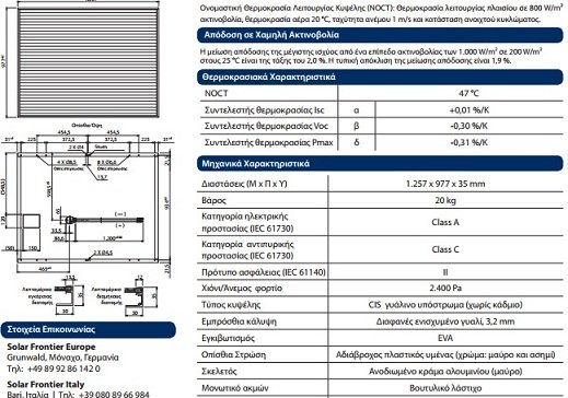 φυλλο δεδομενων Solar Frontier 4