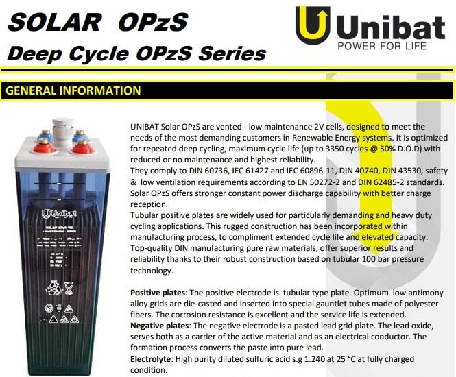 unibat solar opzs